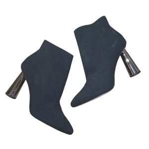 BCBG Black Sock Boot Silver Flared Heels size 9.5